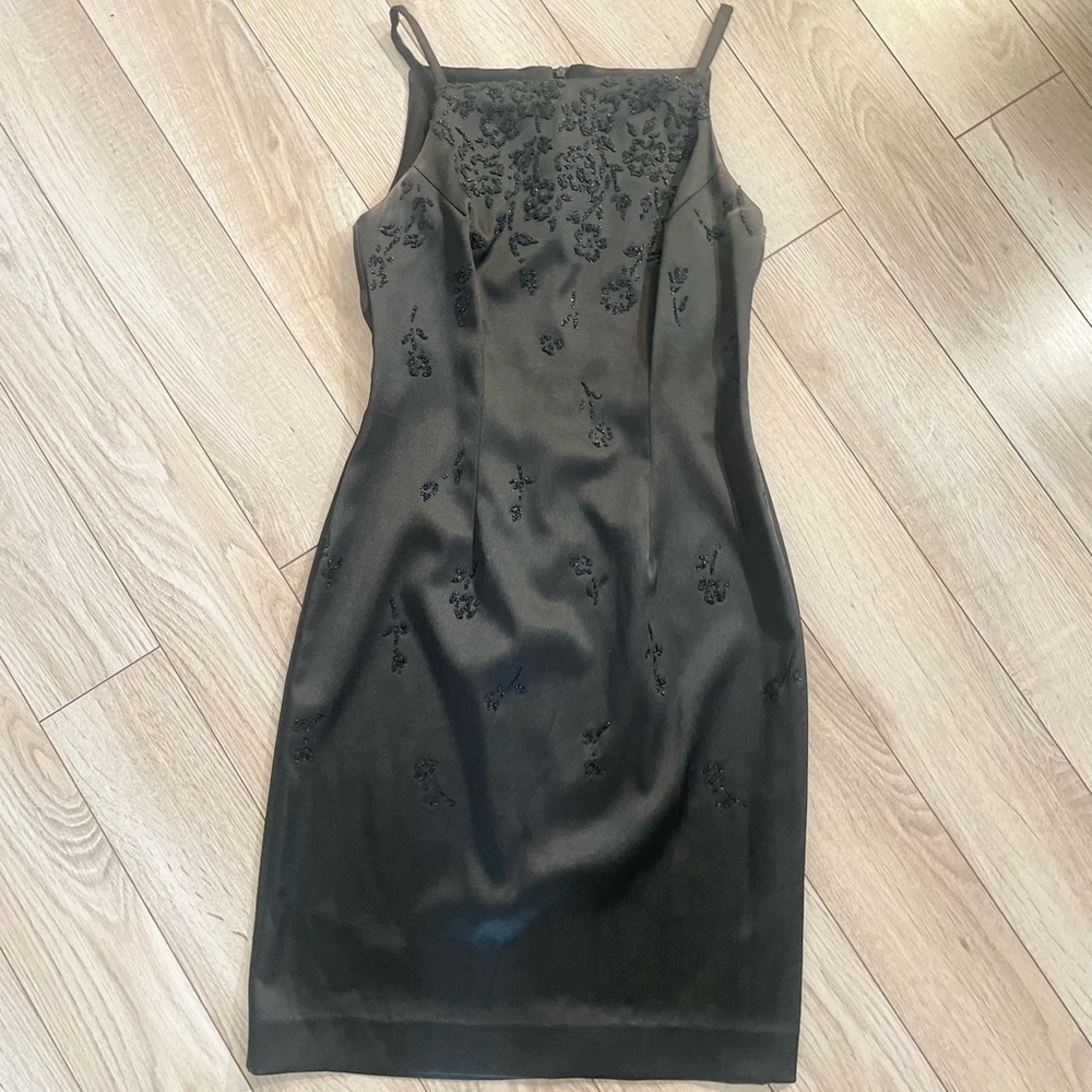 Vintage Y2K CDC perfect black midi dress with beaded embroidery size 2 - Picture 2 of 6